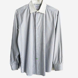 Brooks Brothers Men's Dress Shirt, Pinstripe blue and brown, Size 16-35